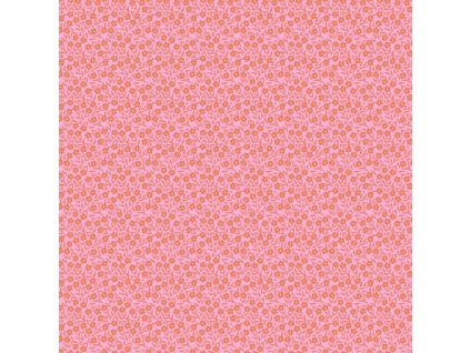 Látka bavlna v metráži 1569EO s květinovým motivem, vzor slunečnice na růžovém podkladu