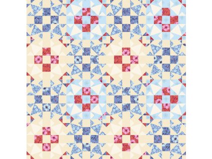 Látka bavlna v metráži 1573B s patchworkovým motivem, vzor patchworkové bloky