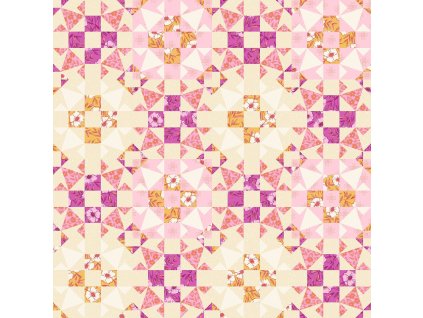 Látka bavlna v metráži 1573E s patchworkovým motivem, vzor patchworkové bloky