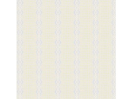 Látka bavlna v metráži 1625B s geometrickým motivem, vzor modrá a zelená babiččina krajka na smetanovém podkladu