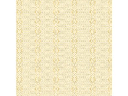 Látka bavlna v metráži 1625Y s geometrickým motivem, vzor žlutá babiččina krajka na smetanovém podkladu