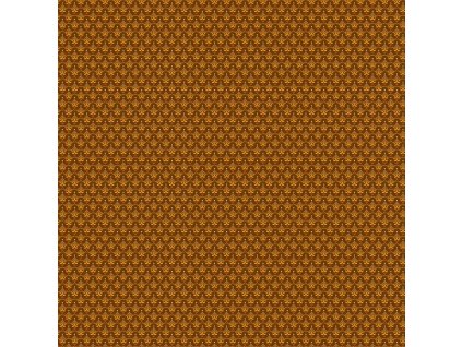 Látka bavlna v metráži 1627N s geometrickým motivem, vzor ornament na hnědém podkladu