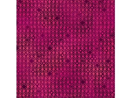 Látka bavlna v metráži 151R s geometrickým motivem, vzor mřížka na červeném podkladu