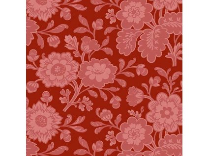 Látka bavlna v metráži 1661R s květinovým motivem, vzor obrys divoké růže na červeném podkladu