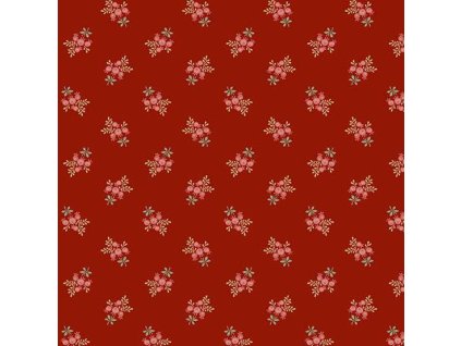 Látka bavlna v metráži 1665R s přírodním motivem, vzor drobné šípky na červeném podkladu