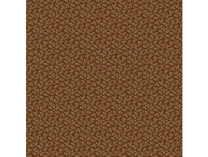 Látka bavlna v metráži 1668N s přírodním motivem, vzor semenný lusk na tmavě hnědém podkladu