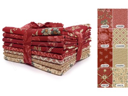 Fat Quarters Always And Forever R látky s květinovým motivem v červených, smetanových a béžových odstínech