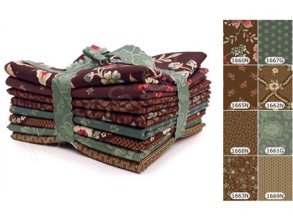 Fat Quarters Always And Forever N látky s květinovým motivem v hnědých a zelených odstínech