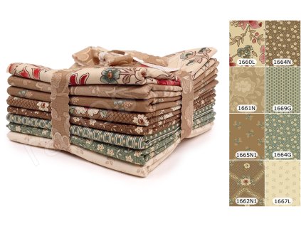 Fat Quarters Always And Forever L látky s květinovým motivem v hnědých, smetanových, béžových a zelených odstínech