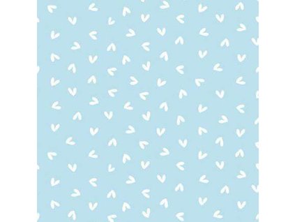 Látka bavlna v metráži 1578B s geometrickým motivem, vzor srdíčka ve tvaru včelích křídel na modrém podkladu