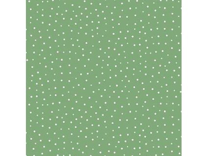 Látka bavlna v metráži 1580G s geometrickým motivem, vzor bílý puntík na zeleném podkladu