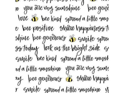 Látka bavlna v metráži 1581L s geometrickým motivem, vzor černé písmo na bílém podkladu