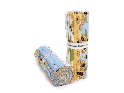 Set látek Sunny Honey B s květinovým a geometrickým vzorem,  v modrých, bílých a žlutých odstínech