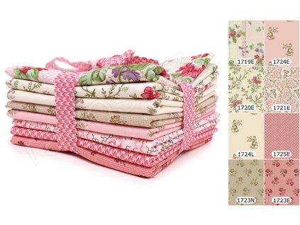 Fat Quarters Ayla E látky s květinovým a geometrickým motivem v růžových a smetanových odstínech