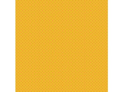 Látka bavlna v metráži 830YN se vzorem oranžových puntíků na žlutém podkladu