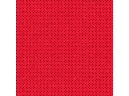 Látka bavlna v metráži 830RX se vzorem černých puntíků na červeném podkladu