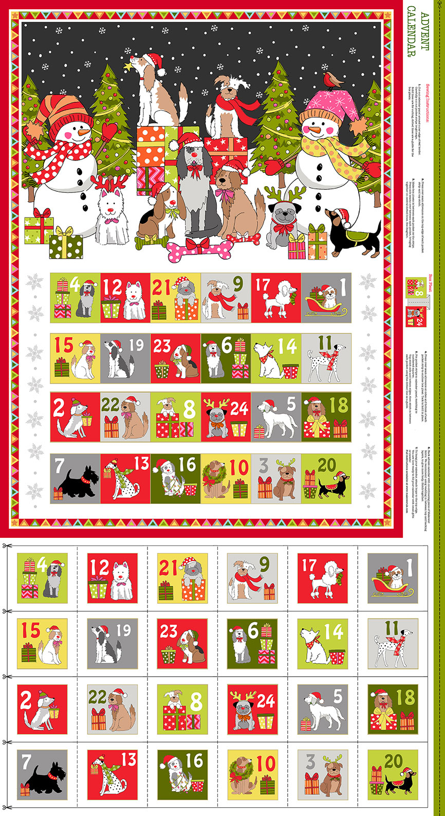 Adventní kalendář k ušití 2368/1 Látky kolekce Yappy Christmas srpen