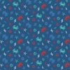 bavlněná látka v metráži s námořnickými motivy vzor kraby mušle hvězdice modrá barva