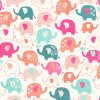 Látka bavlna v metráži 2602P s dětským motivem vzor růžoví a tyrkysoví sloni na smetanovém podkladu