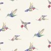 Látka bavlna v metráži 697L s jarním motivem vzor kolibříci na smetanovém podkladu