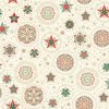 Látka vánoční v metráži se zlatým efektem 103Q s vánočním motivem vzor vánoční hvězdy se zlatem na smetanovém podkladu