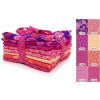 Fat Quarters Mollys Magic E látky s květinovým a geometrickým motivem ve fialových, růžových, žlutých a oranžových odstínech