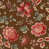 Látka bavlna v metráži 1660N s květinovým motivem, vzor divoká růže na tmavě hnědém podkladu