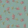 Látka bavlna v metráži 10092B s motivem rostlin, vzor růžová chrpa na tyrkysovém podkladu