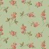Látka bavlna v metráži 10092G s motivem rostlin, vzor růžová chrpa na světle zeleném podkladu