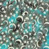 Látka batika v metráži 6/300 vzor smetanové hvězdy a měsíce na tyrkysovém podkladu