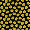 Látka bavlna v metráži 9986K s dětským motivem vzor žluté slunečnice na černém podkladu