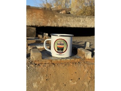 Plecháček plechový hrnek s motivem lokomotivy Krysa Banán Potkat praha pražská dvojka 151 150