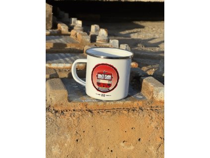 Plecháček plechový hrnek s motivem lokomotivy Orchestrion Šukafon 809 810 811 vlak