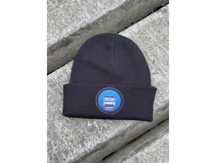 Zimní čepice s motivem a potiskem lokomotivy 810 809 811 šukafon orchestrion motorový vůz lokálka vlak mašina