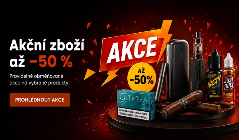 Akční zboží až -50 % - e-cigarety, IQOS, doutníky | Ráj kuřáků