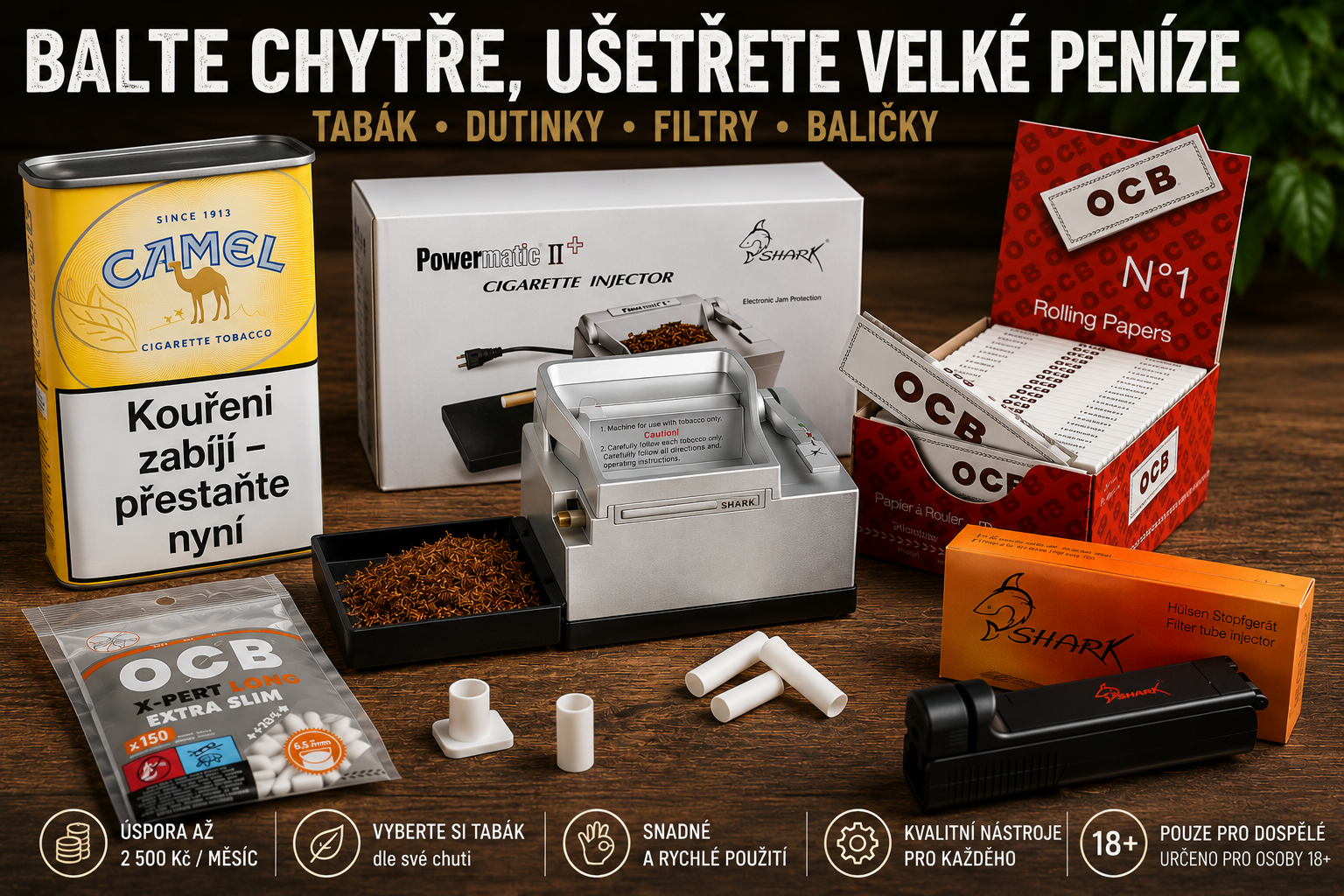 Filtry, dutinky a balička na cigarety