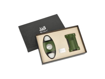 Doutníková sada Winjet, zelená, zapalovač+ořezávač