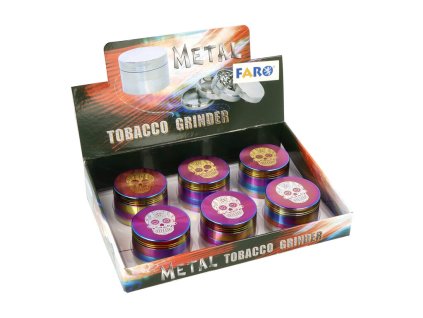 Drtič tabáku kovový Rainbow Skull, 51mm, 4dílný (- -)