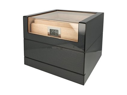Humidor na doutníky Glass Top Carbon, 27x26x24cm