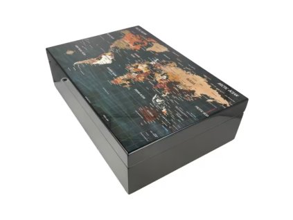 HUMIDOR WORLD MAP, GLOSSY BLACK, 40X27X11CM (-- --)