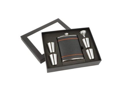 HIP FLASK + POHÁREK SADA, KOŽENKA, ČERNÁ (-- --)