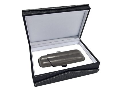 Pouzdro na 2 doutníky Etue, šedé, kožené, 160mm, dárkové balení