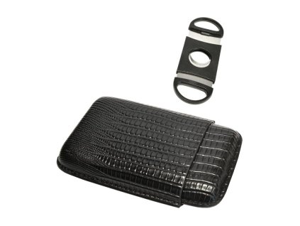 Pouzdro na 3 doutníky Etue s ořezávačem, černé, 14,5cm