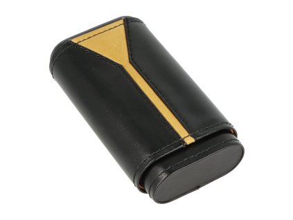 Pouzdro na 3 doutníky, kožené, černo/zlaté, 135mm