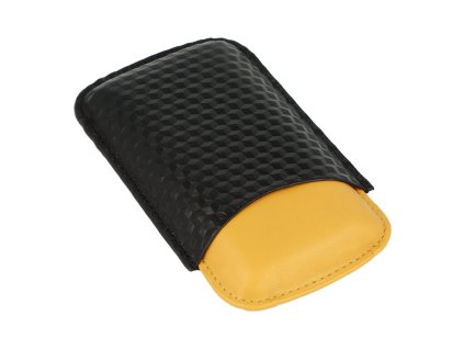 Pouzdro na 3 doutníky Angelo, černá/žlutá kůže, 12,5cm