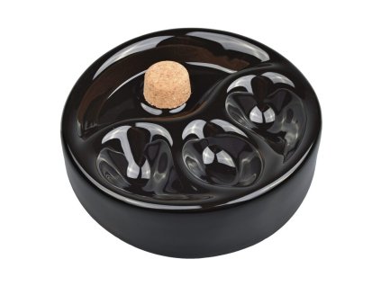 Dýmkový popelník na 3 dýmky keramický černý kulatý (- -)
