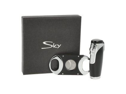 Sada pro kuřáky doutníků Sky, zapalovač, vyštípávač, černostříbrná
