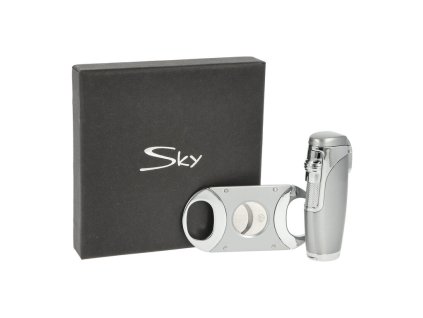 Sada pro kuřáky doutníků Sky, zapalovač, vyštípávač, stříbrná