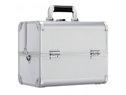 Kosmetický kufr LUXURY - s popruhem, stříbrný