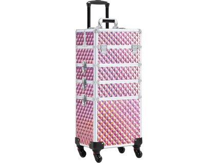 Kozmetický kufor LUXURY 4v1 - Diamond holo ružový
